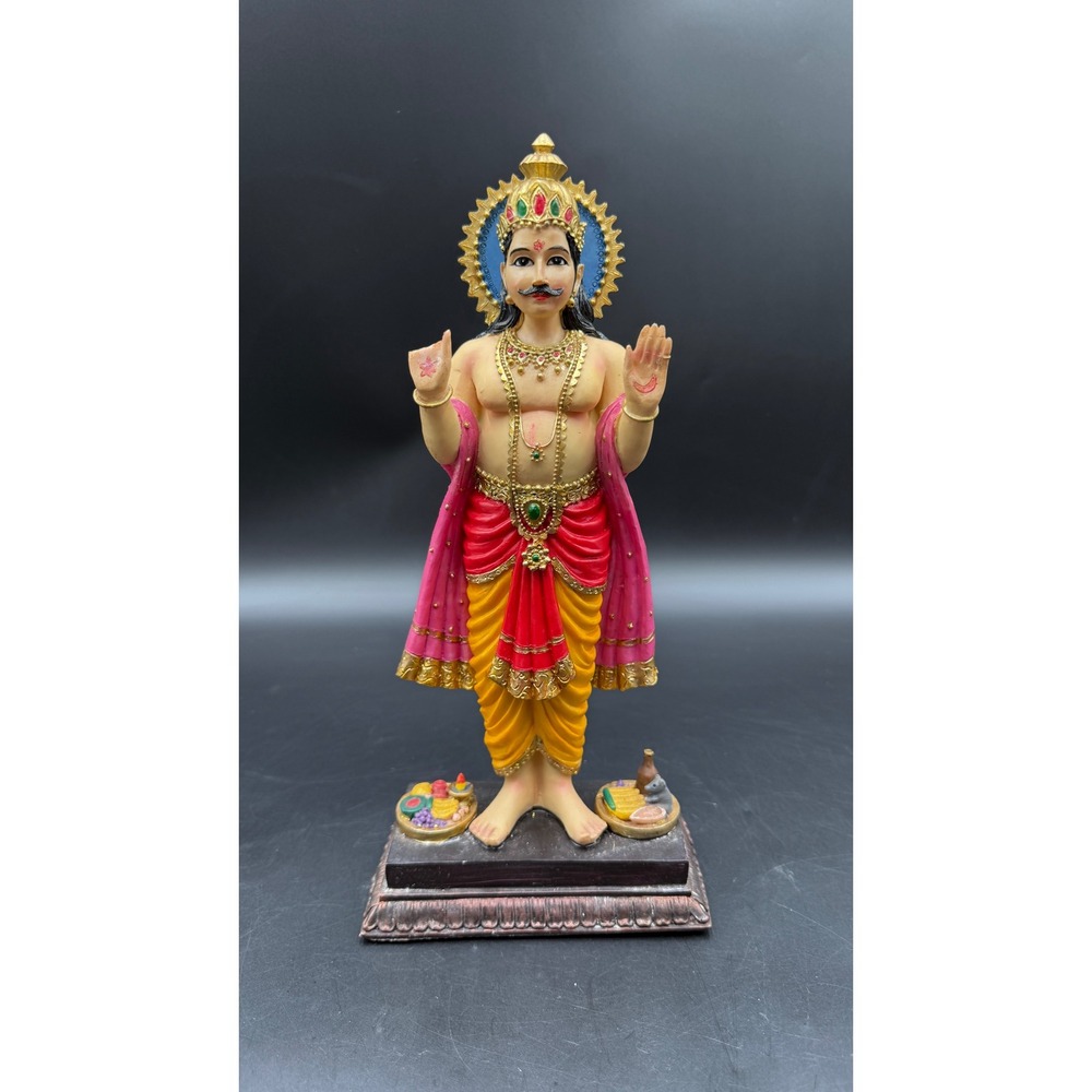 Indian Hindu Deity Statue Marble 15" Hand Painted Ornate Crown Halo Religious
